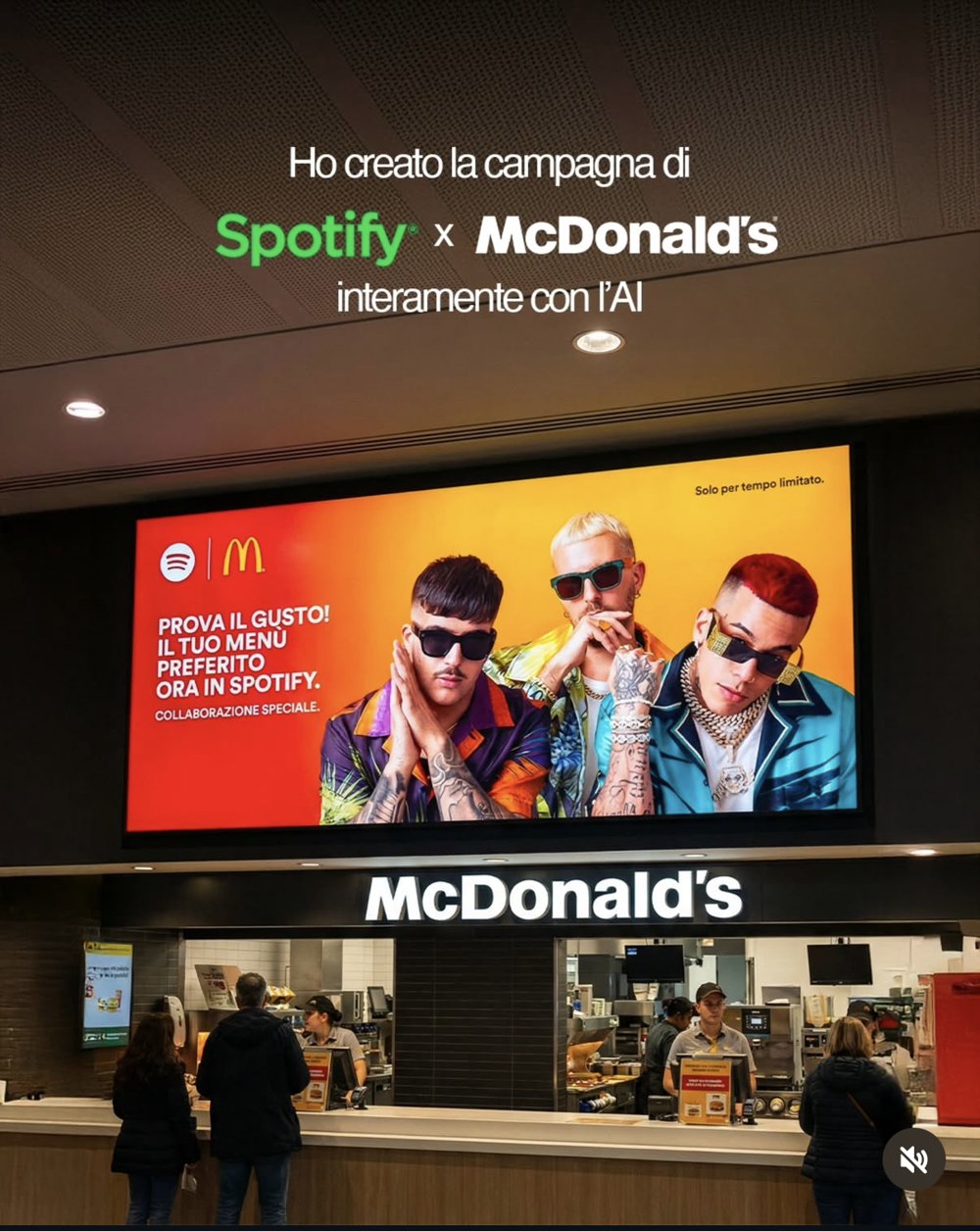 Fausse collab Spotify x McDonald's — panneau restaurant