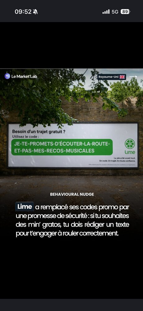 Lime — nudge comportemental, promo contre engagement sécurité