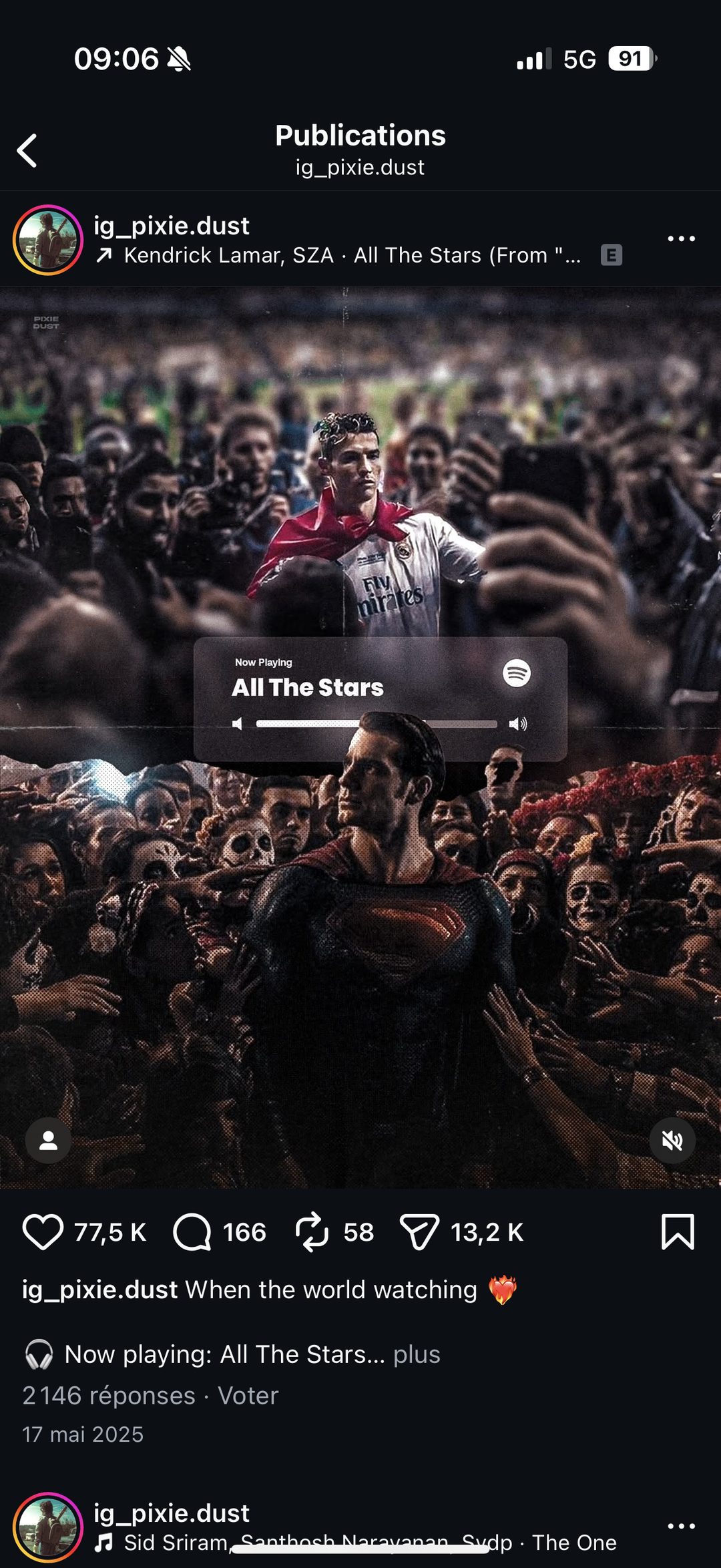 Mashup Ronaldo/Superman dans une foule en délire