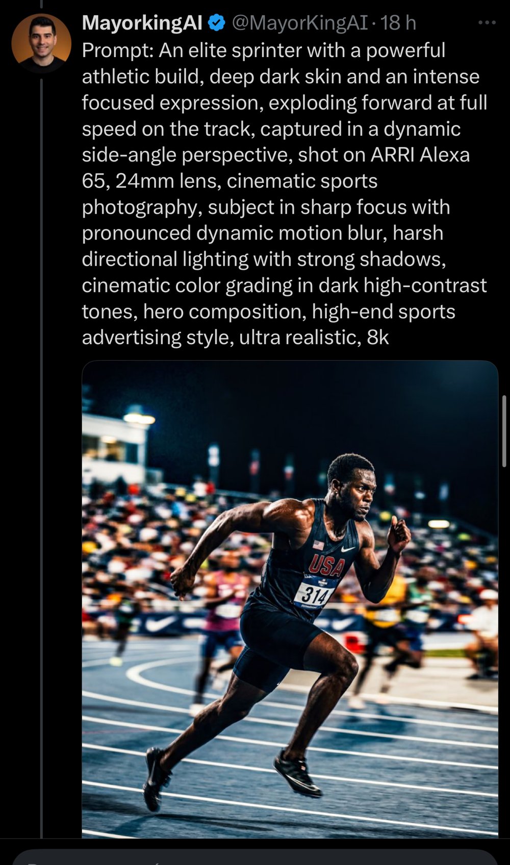 Déclinaison sprinter — side-angle, harsh directional lighting
