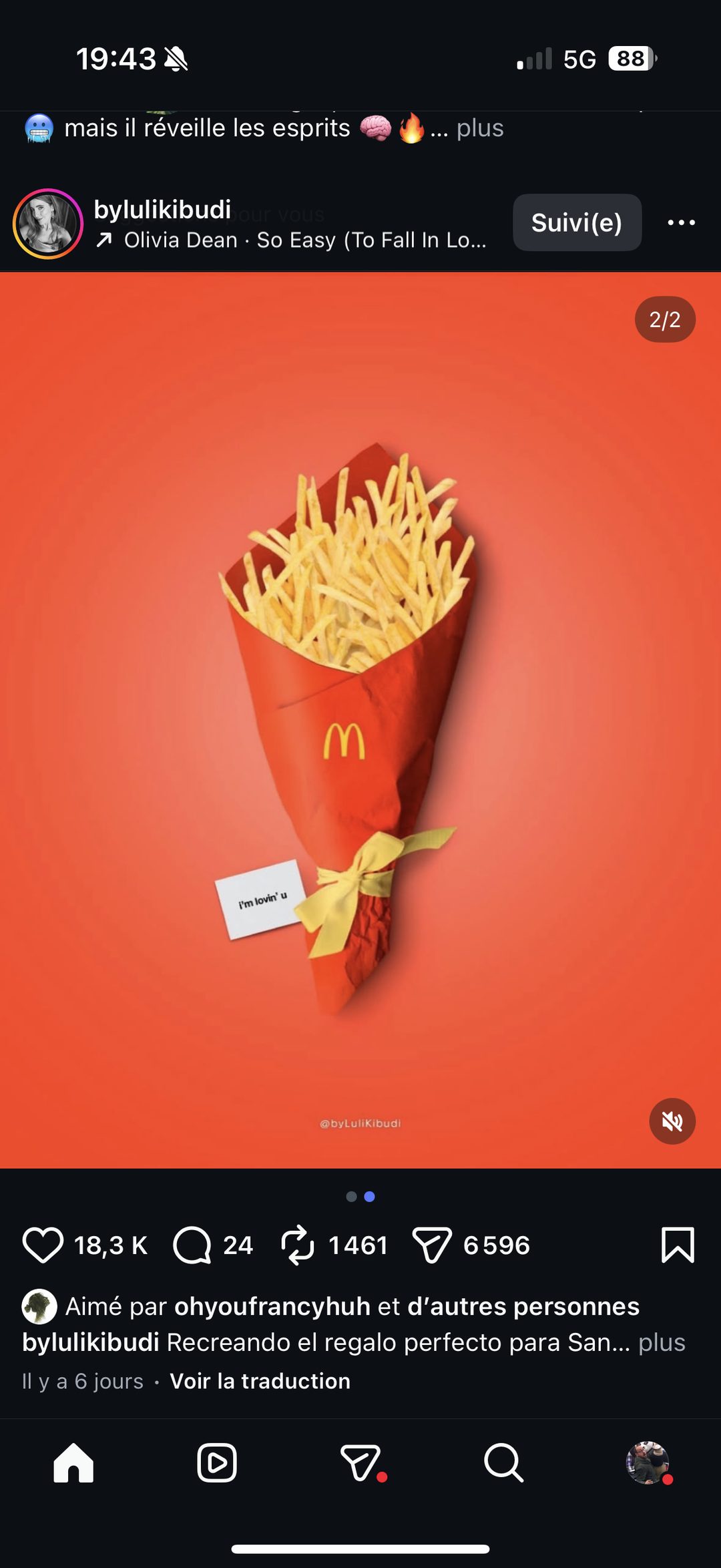 Bouquet de frites McDonald's, variante orange avec carte « i'm lovin' u »