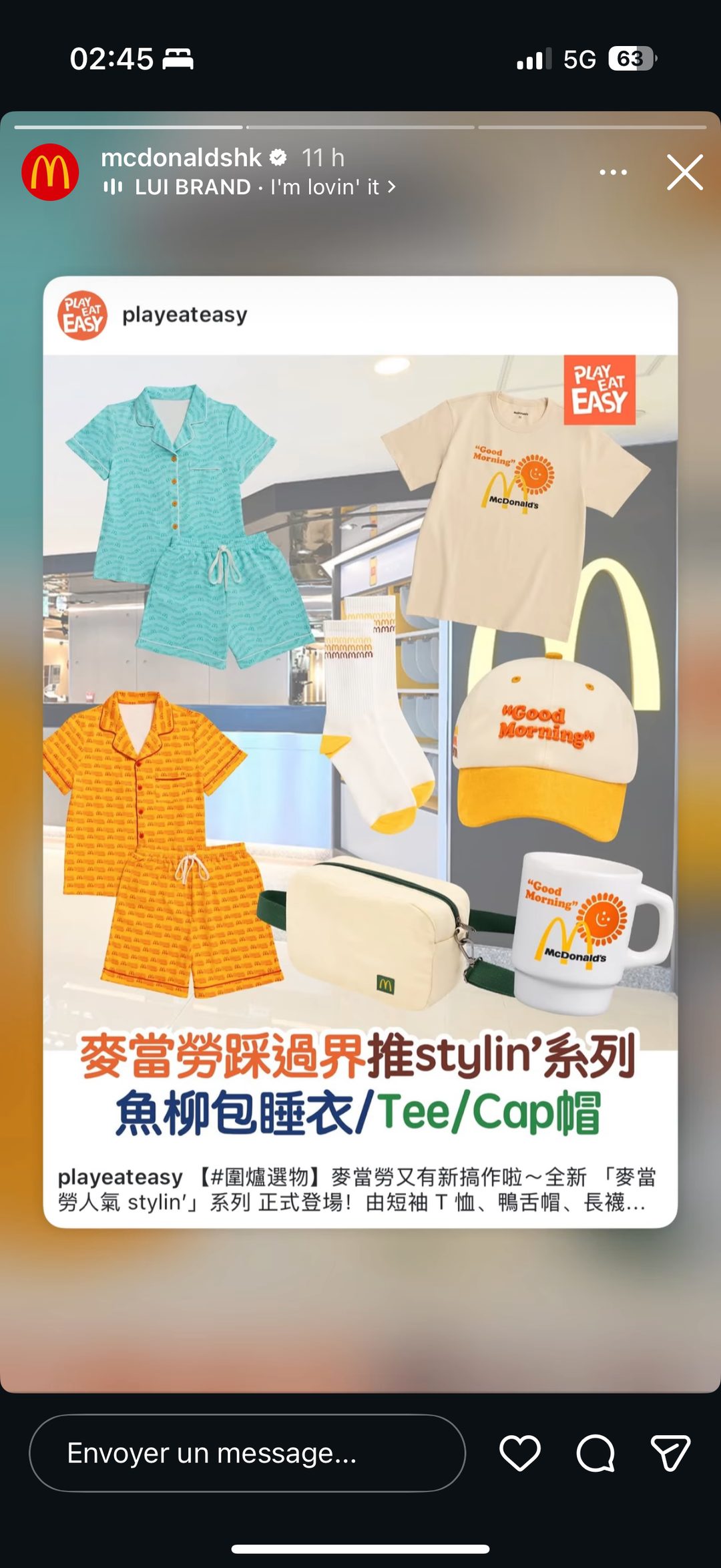 McDonald's Hong Kong collection Stylin pyjama casquette sac