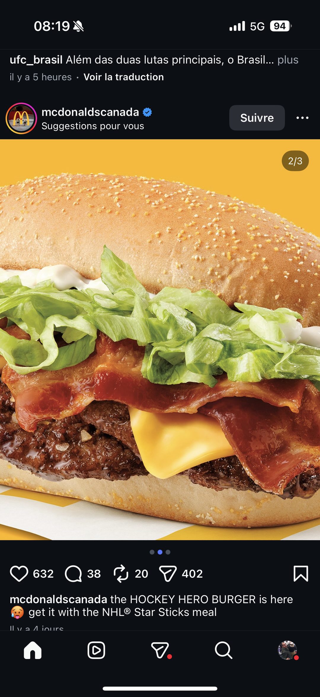 McDonald's Canada — gros plan produit du Hockey Hero Burger