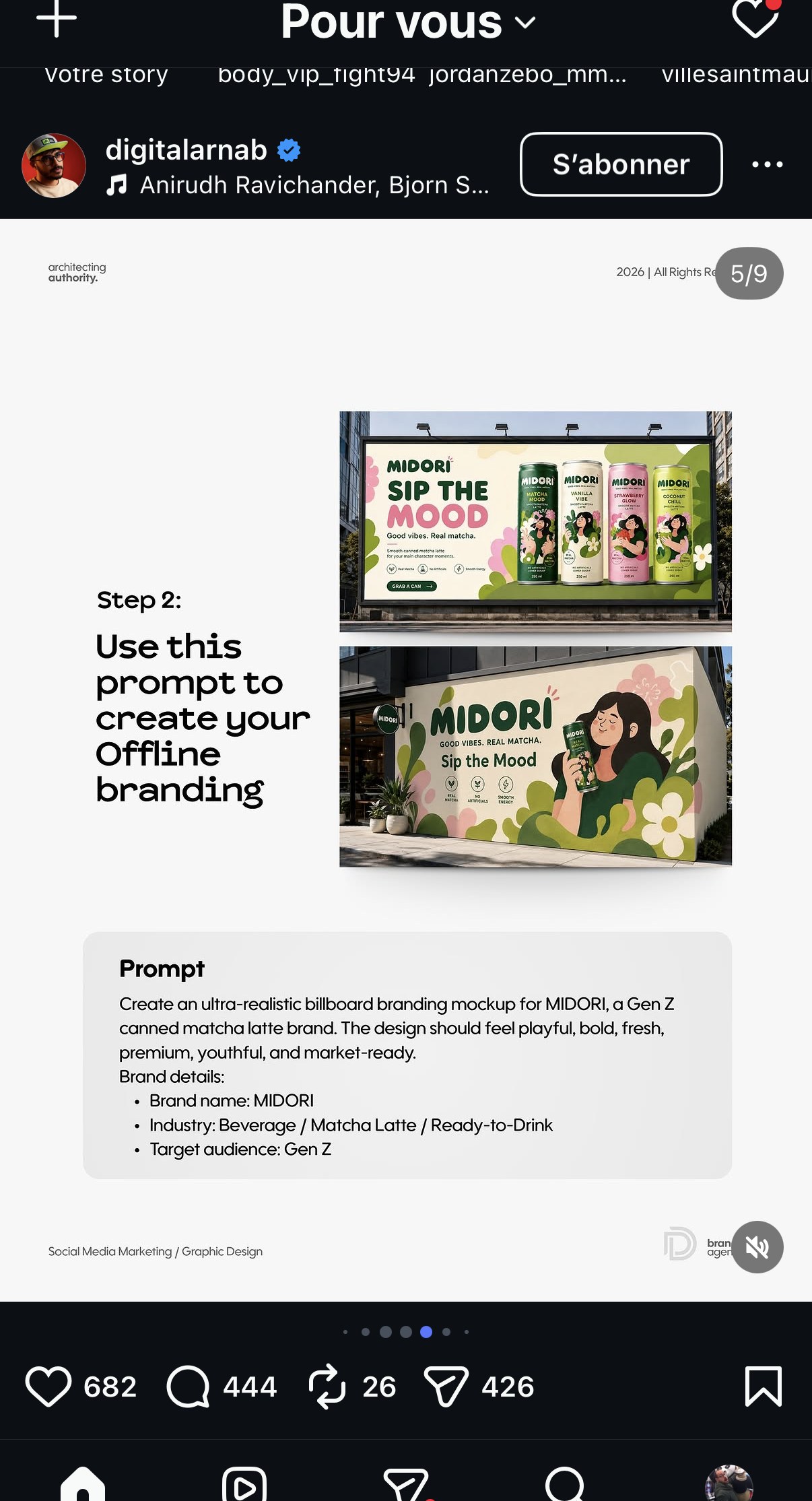 Mockup panneau d'affichage urbain « MIDORI — Sip the Mood », prompt billboard ultra-réaliste Gen Z