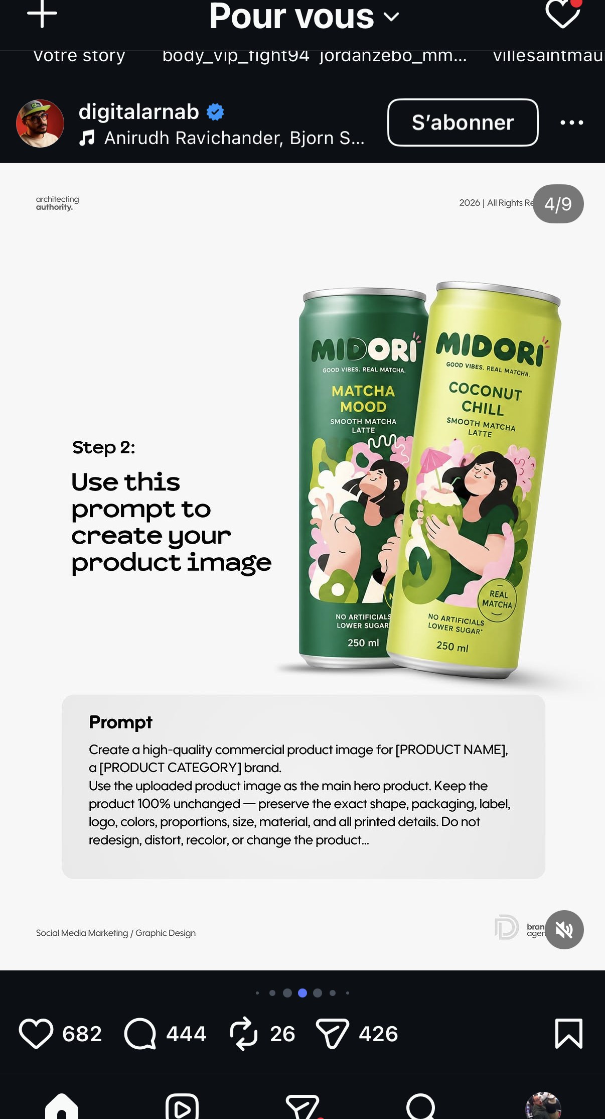 Canettes MIDORI Matcha Mood / Coconut Chill — image produit générée à partir d'un prompt gardant le packaging 100% inchangé