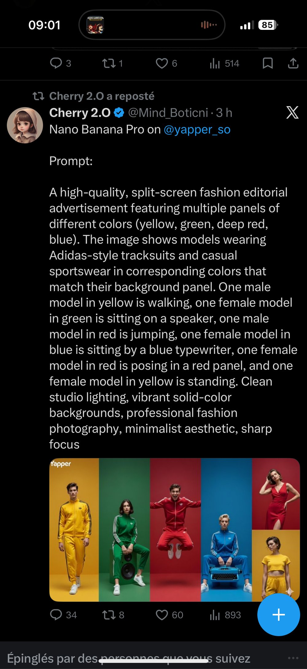 Nano Banana Pro editorial mode split screen multicolore