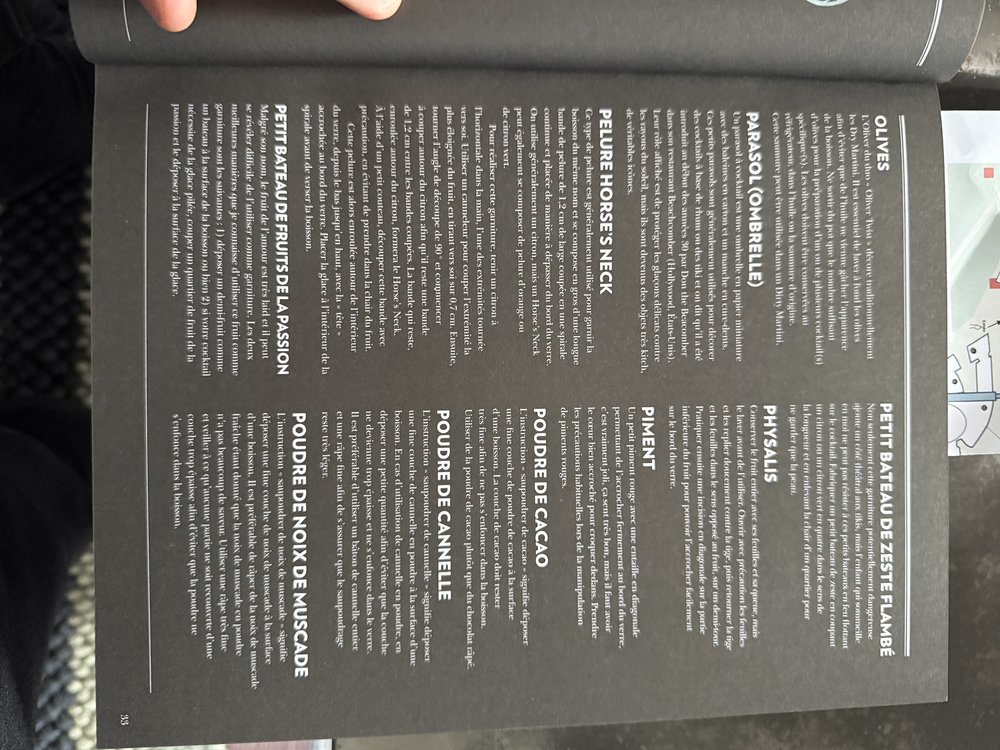 Guide du bartender — pages verres à cocktail & techniques de garniture (photos de Thomas)