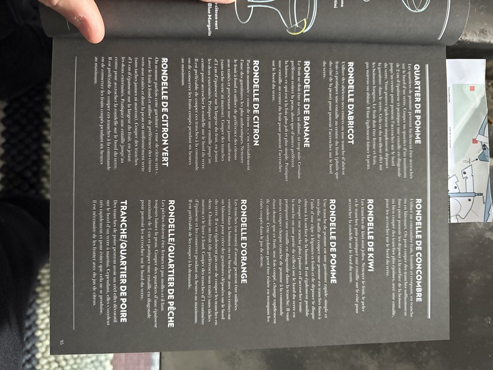 Guide du bartender — pages verres à cocktail & techniques de garniture (photos de Thomas)