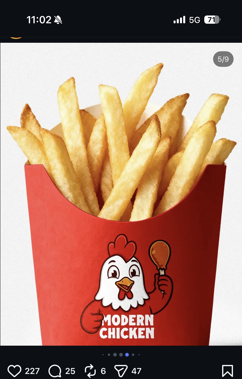 Modern Chicken — boîte de frites assortie, même mascotte poulet