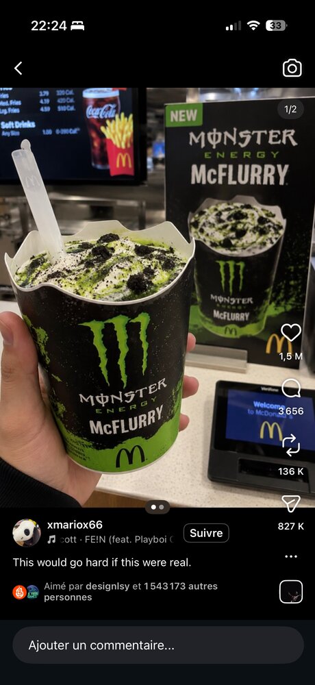 Concept McFlurry Monster Energy Ultra White, gobelet vert et blanc