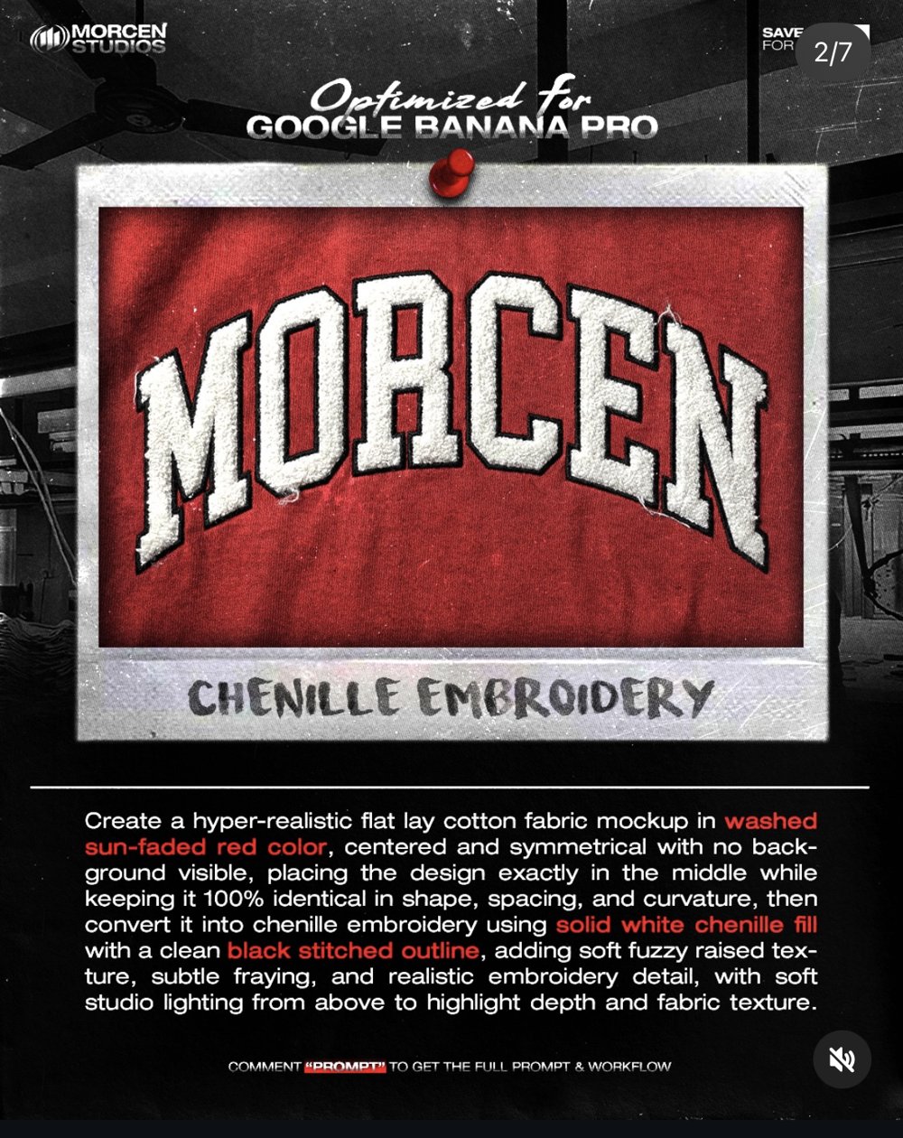 Technique « chenille embroidery » appliquée au logo MORCEN (slide 2/7)