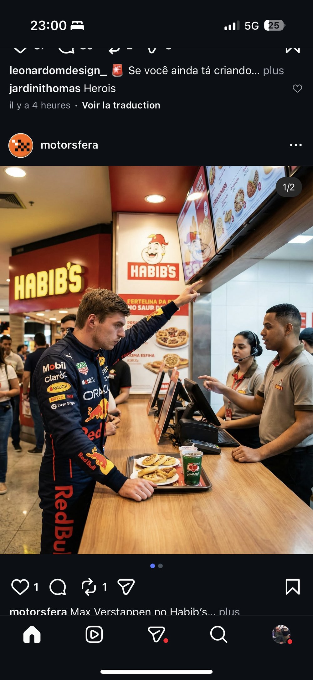 Max Verstappen Red Bull comptoir Habibs fast food