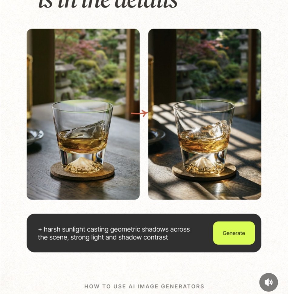 its.mrpickard — avant/après « + harsh sunlight casting geometric shadows », même verre à whisky Mount Fuji