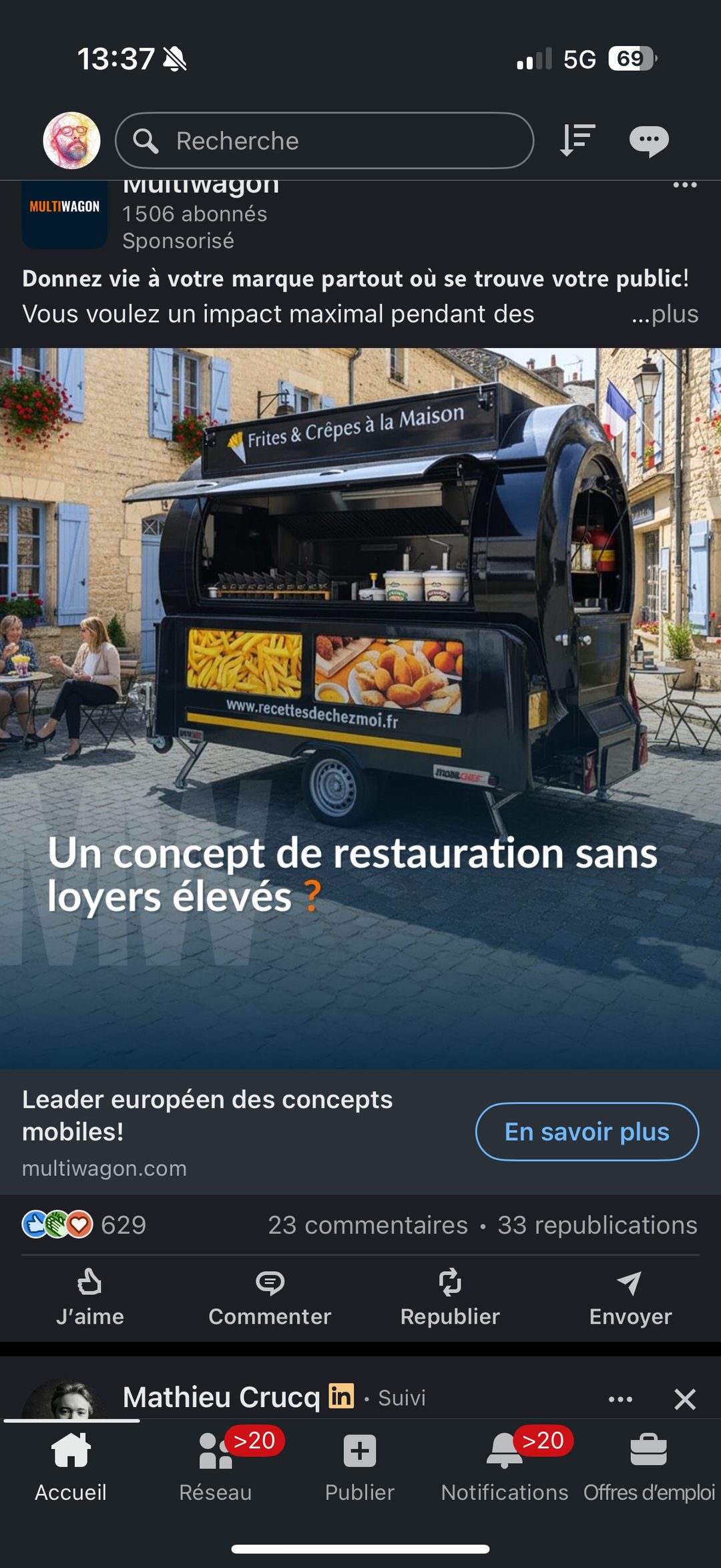 Publicite Multiwagon foodtruck frites crepes concept mobile