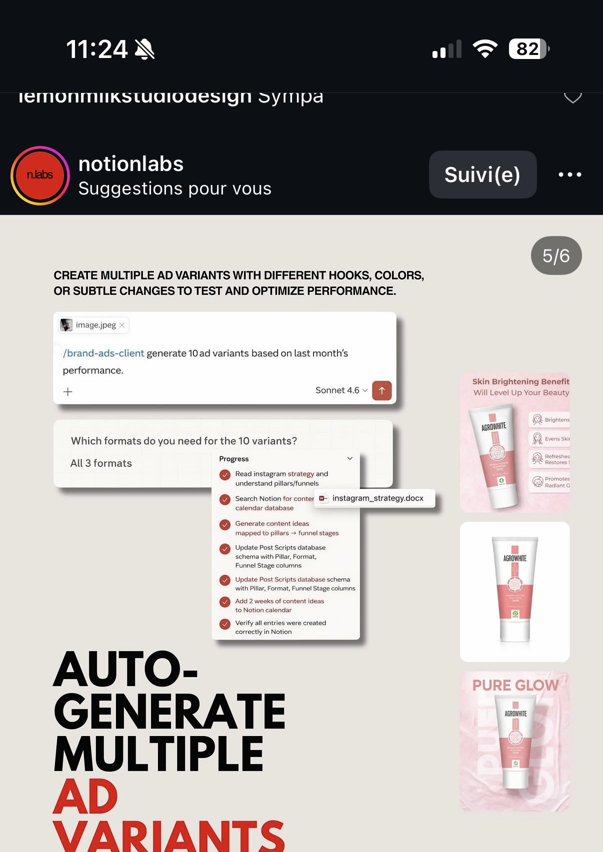 « Create multiple ad variants with different hooks, colors, or subtle changes to test and optimize performance »