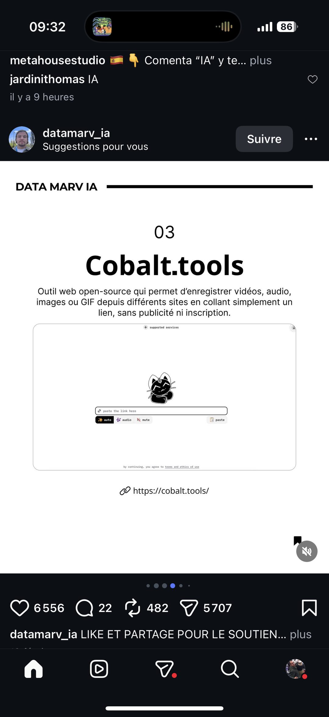Carrousel outils IA datamarv_ia — Cobalt.tools, téléchargeur vidéo/audio/GIF