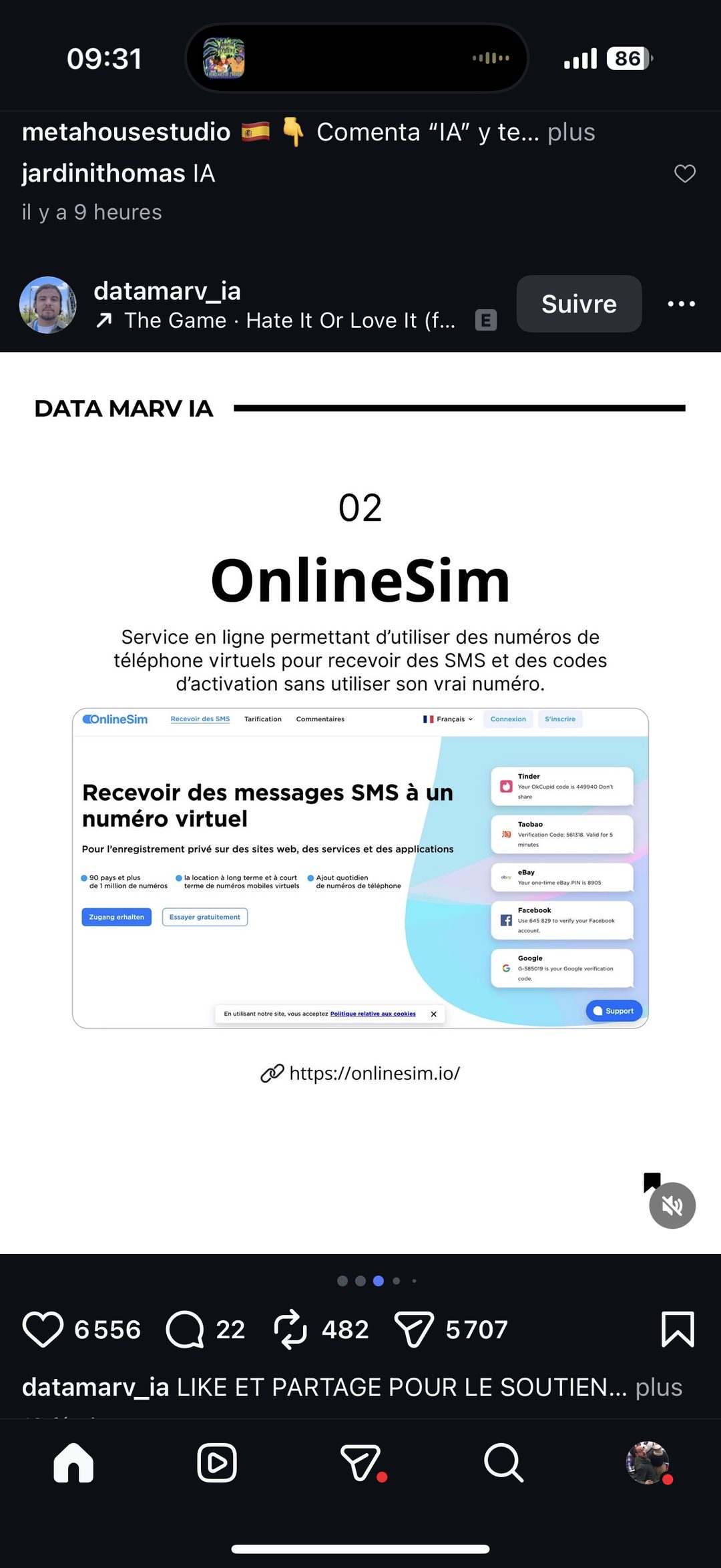 Carrousel outils IA datamarv_ia — OnlineSim, numéros de téléphone virtuels