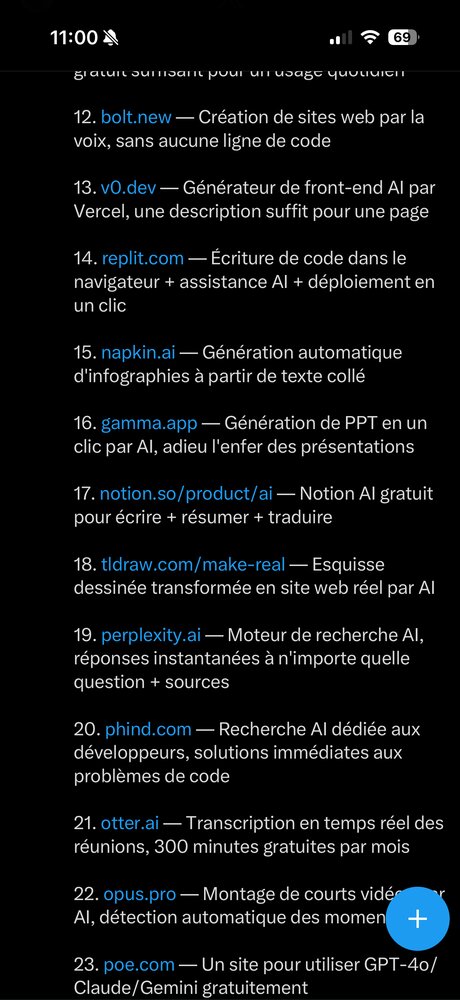 Liste répertoire d'outils IA (12 à 23) : code, présentations, recherche