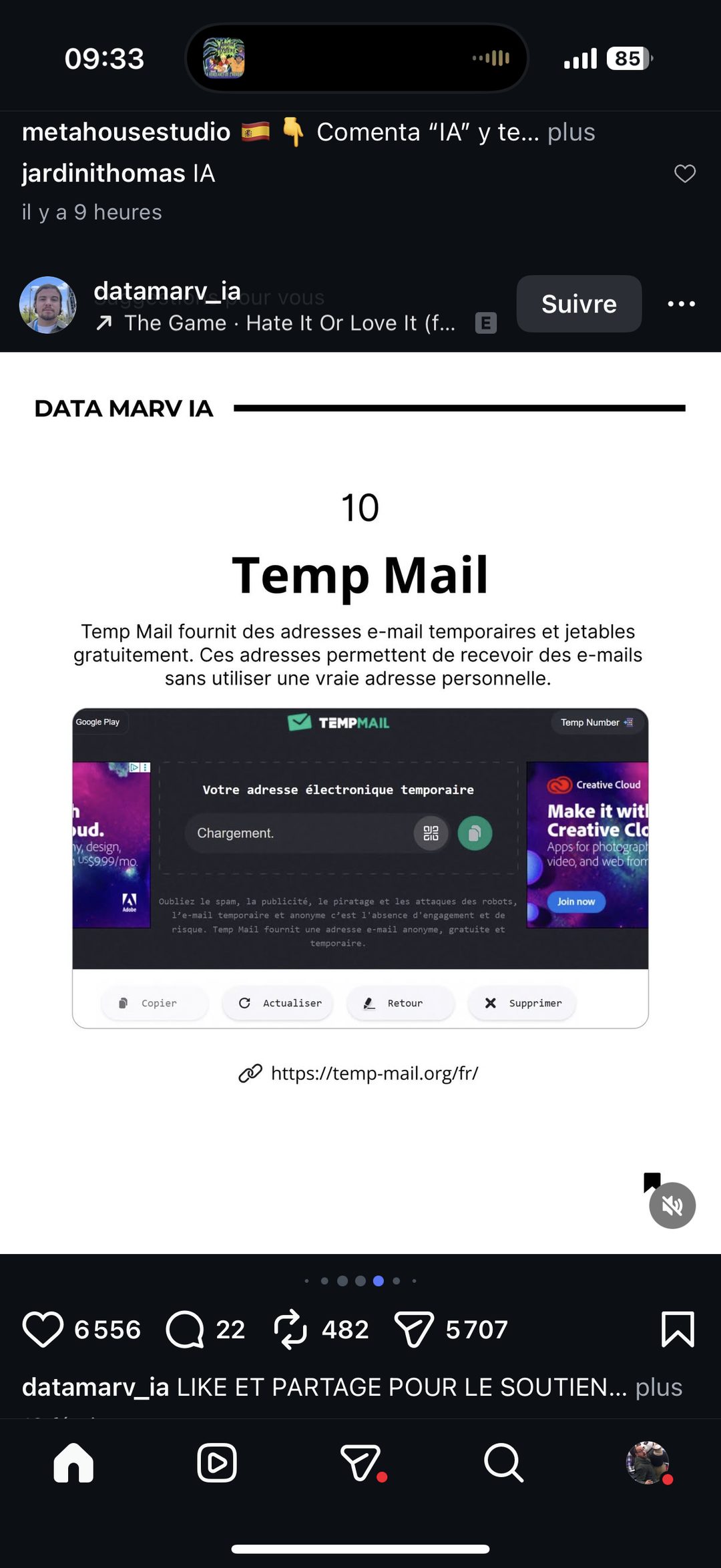 Carrousel outils IA datamarv_ia — Temp Mail, adresse email jetable