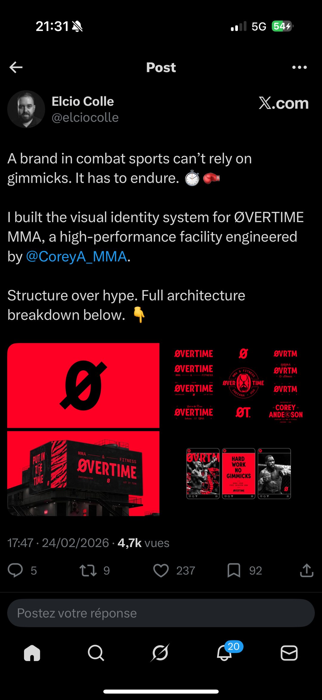 Overtime MMA identite visuelle logo signaletique batiment