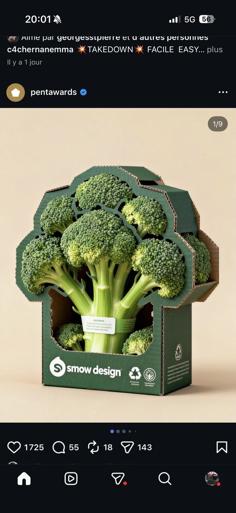 Packaging carton en forme de brocoli, distingué aux Pentawards