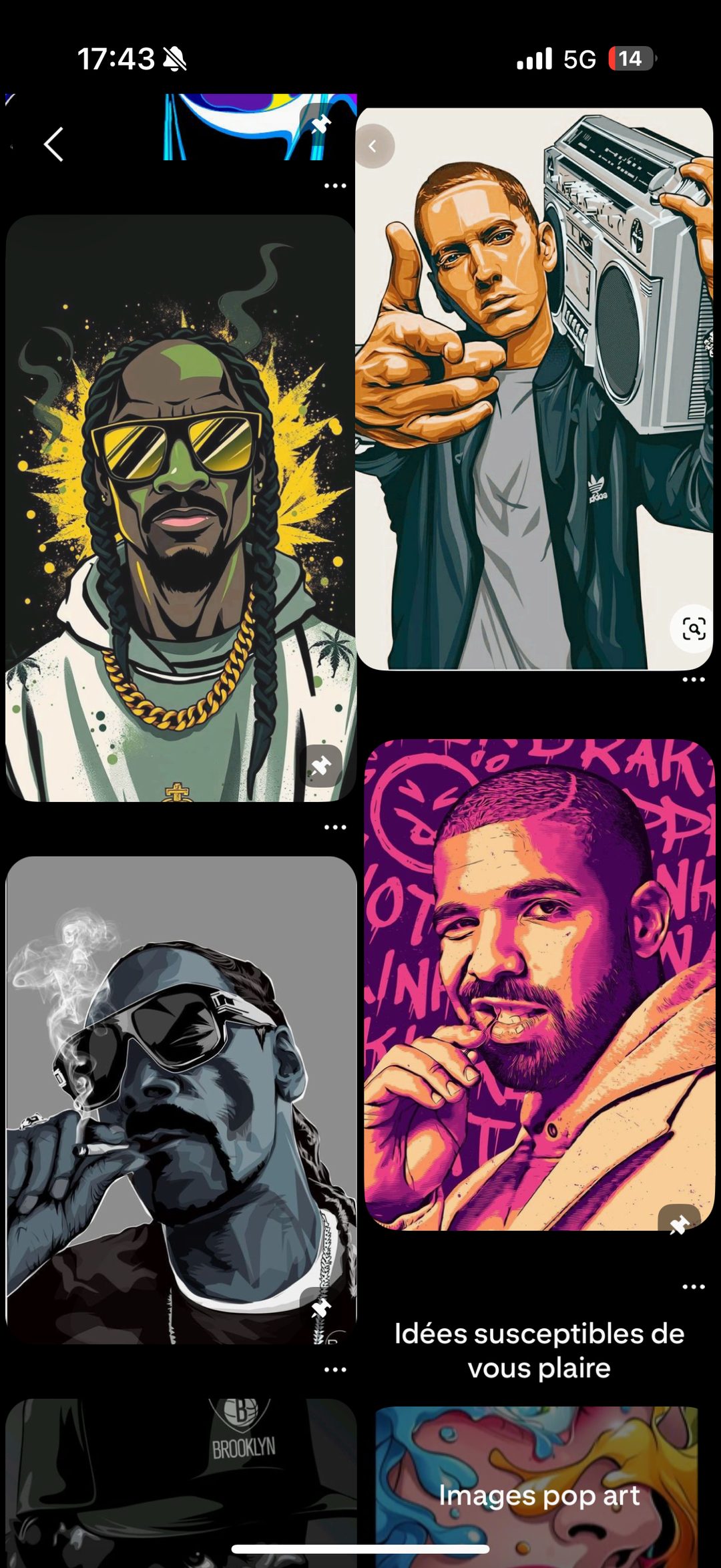 Planche Pinterest — portraits vectoriels Snoop Dogg, Eminem, Drake