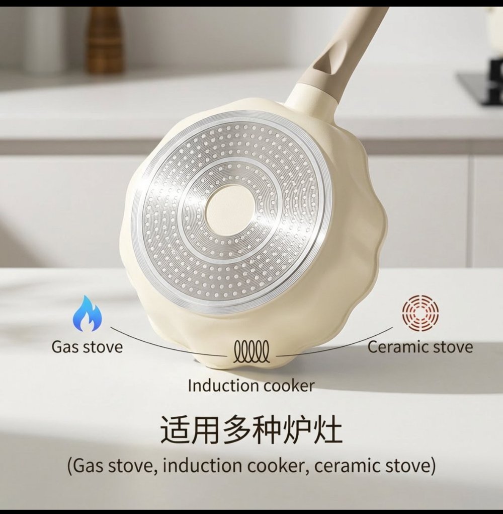 Poêle céramique coquillage — packshot compatibilité multi-plaques