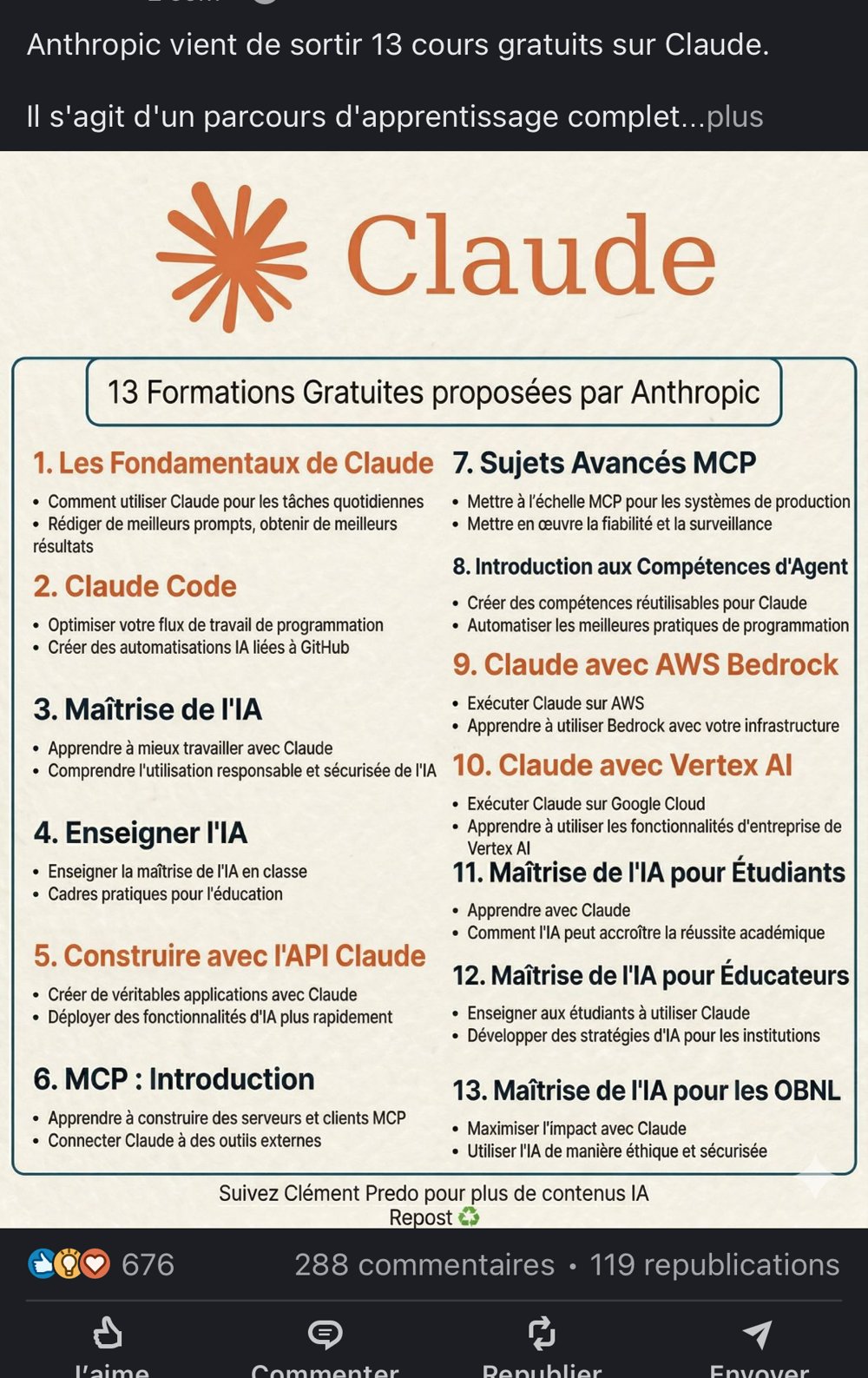 Liste des 13 formations gratuites Anthropic sur Claude (fondamentaux, Claude Code, MCP, Skills, Bedrock, Vertex AI...)
