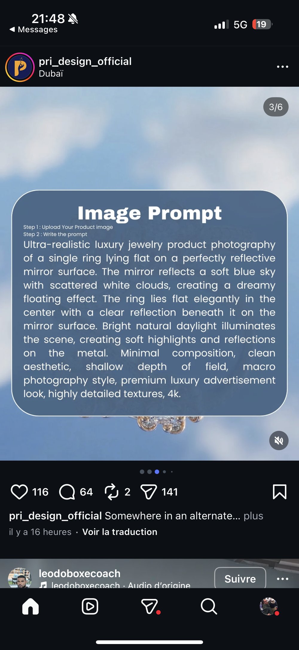 Prompt image bague miroir ciel bleu