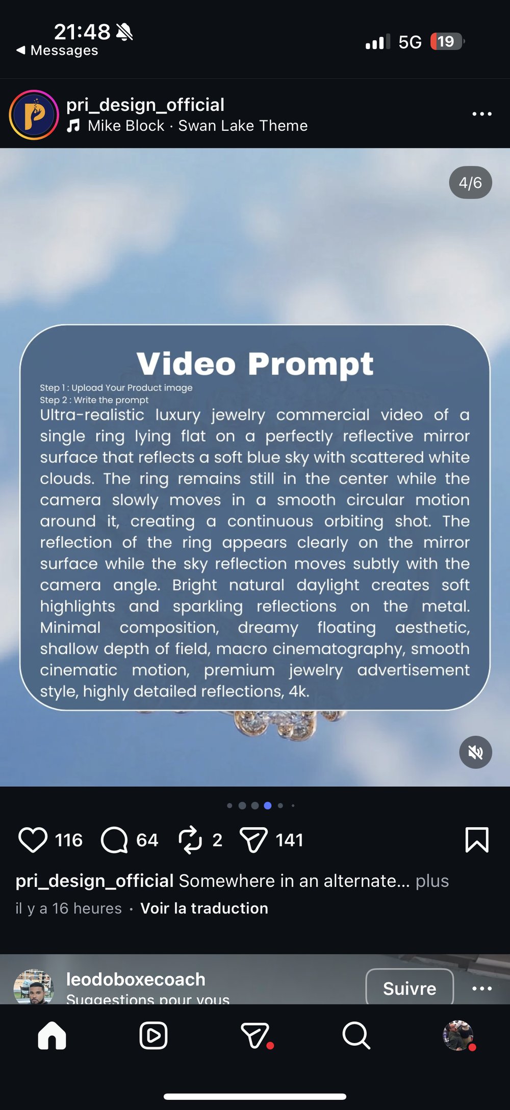 Prompt video bague miroir ciel bleu