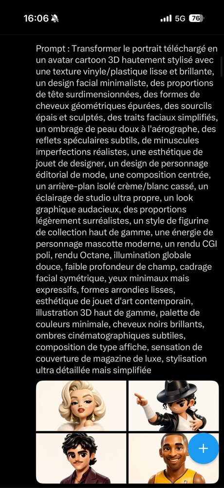 Prompt stylisation avatar cartoon 3D façon figurine de collection haut de gamme