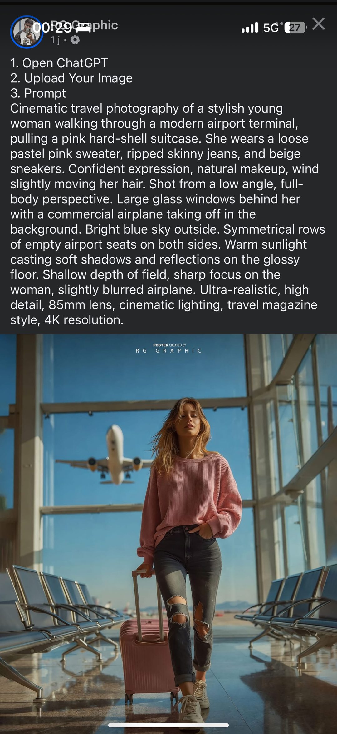 Prompt ChatGPT : voyageuse cinématique en aéroport
