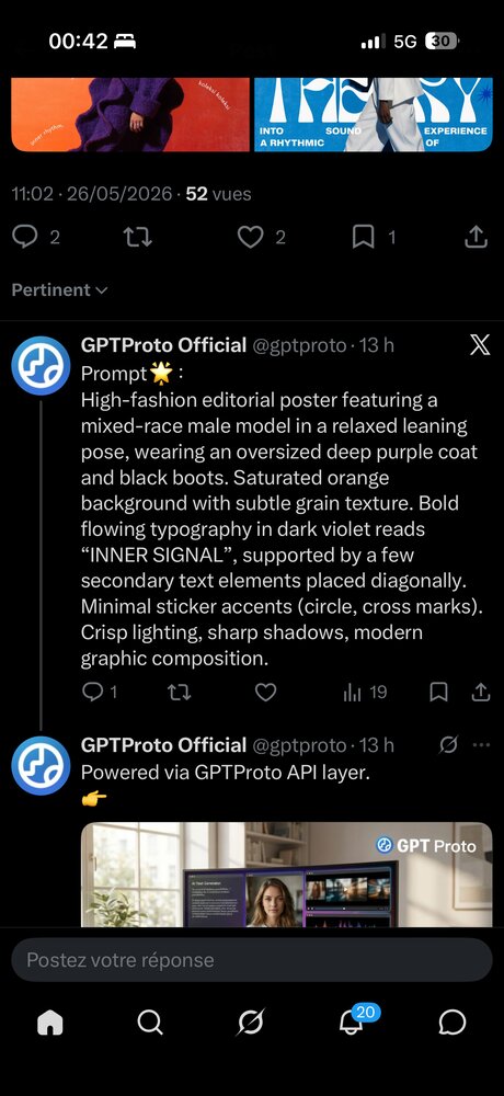 GPTProto — affiche éditoriale « INNER SIGNAL », manteau violet