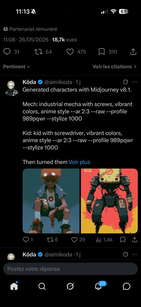 Kōda — personnages Midjourney v8.1 cohérents (enfant + robot mecha)
