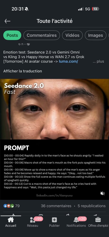 Seedance 2.0 — prompt vidéo d'avatar avec timecodes d'émotion