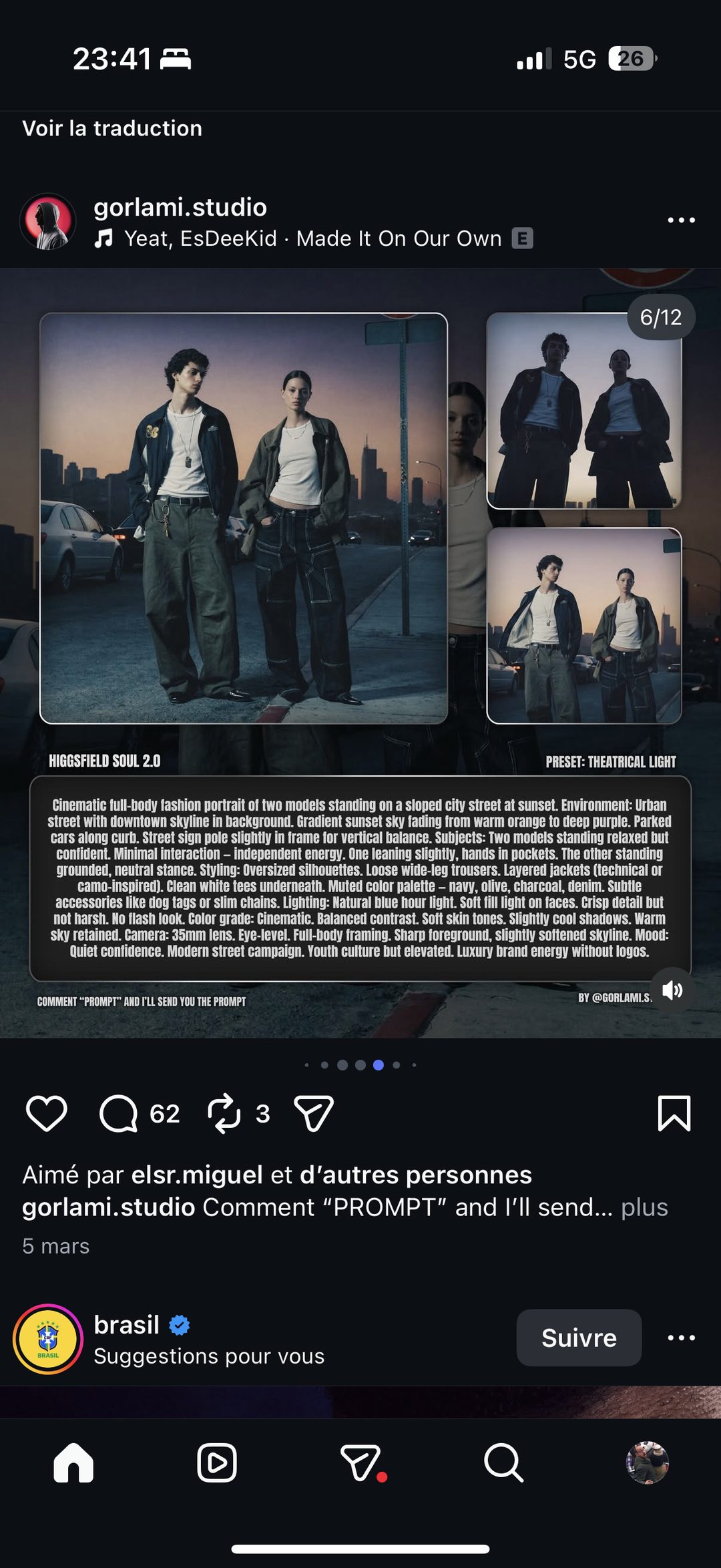 Prompt IA : duo streetwear urbain à l'heure bleue