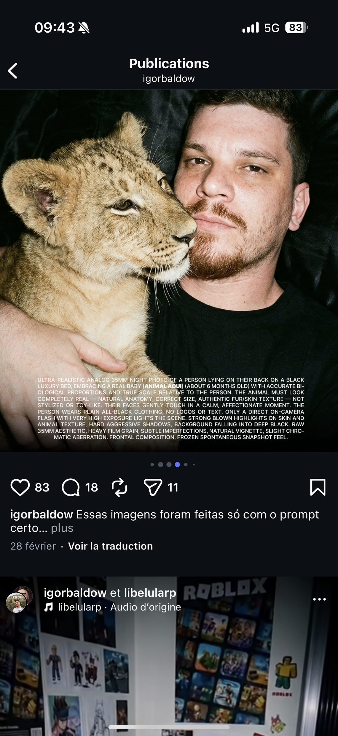 Prompt IA portrait homme et bébé lion