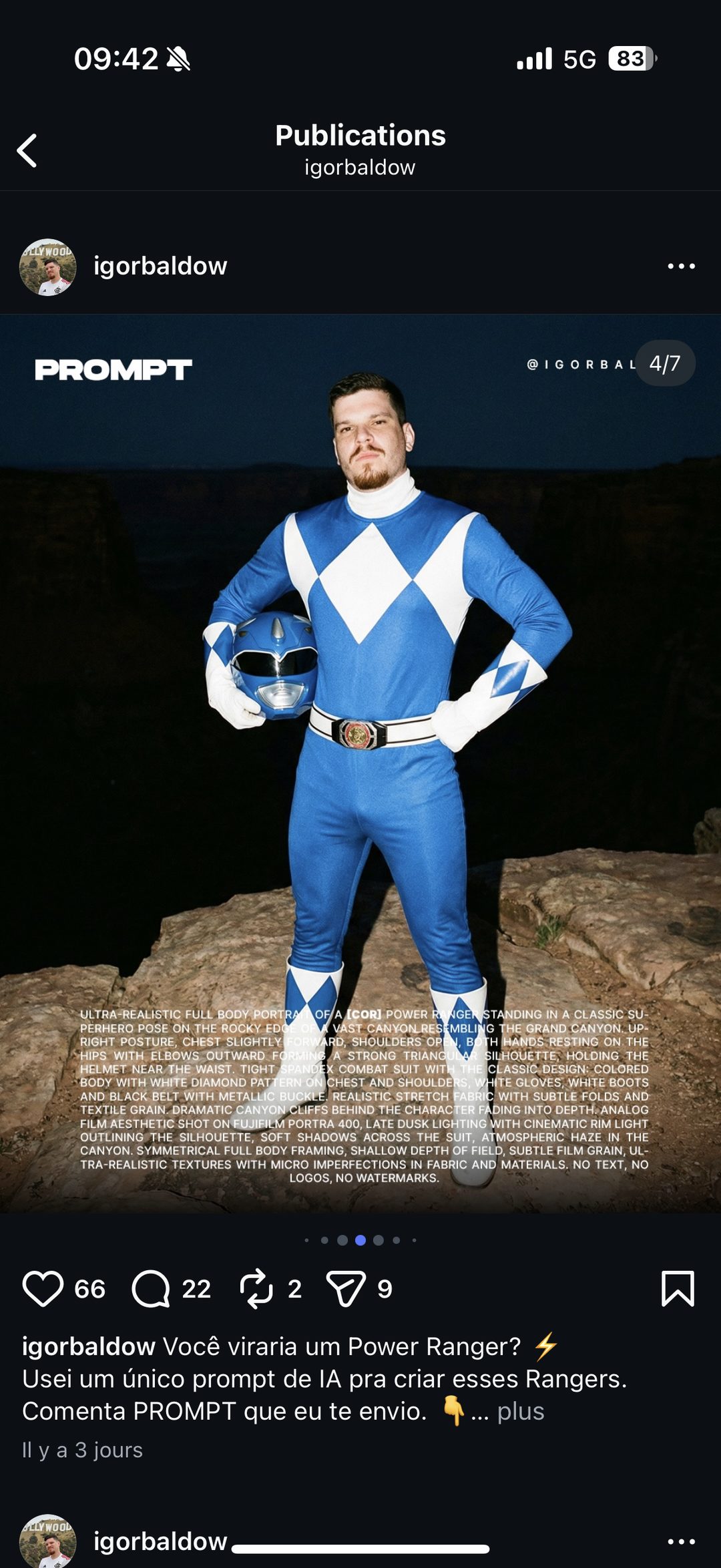 Prompt IA transformation Power Ranger