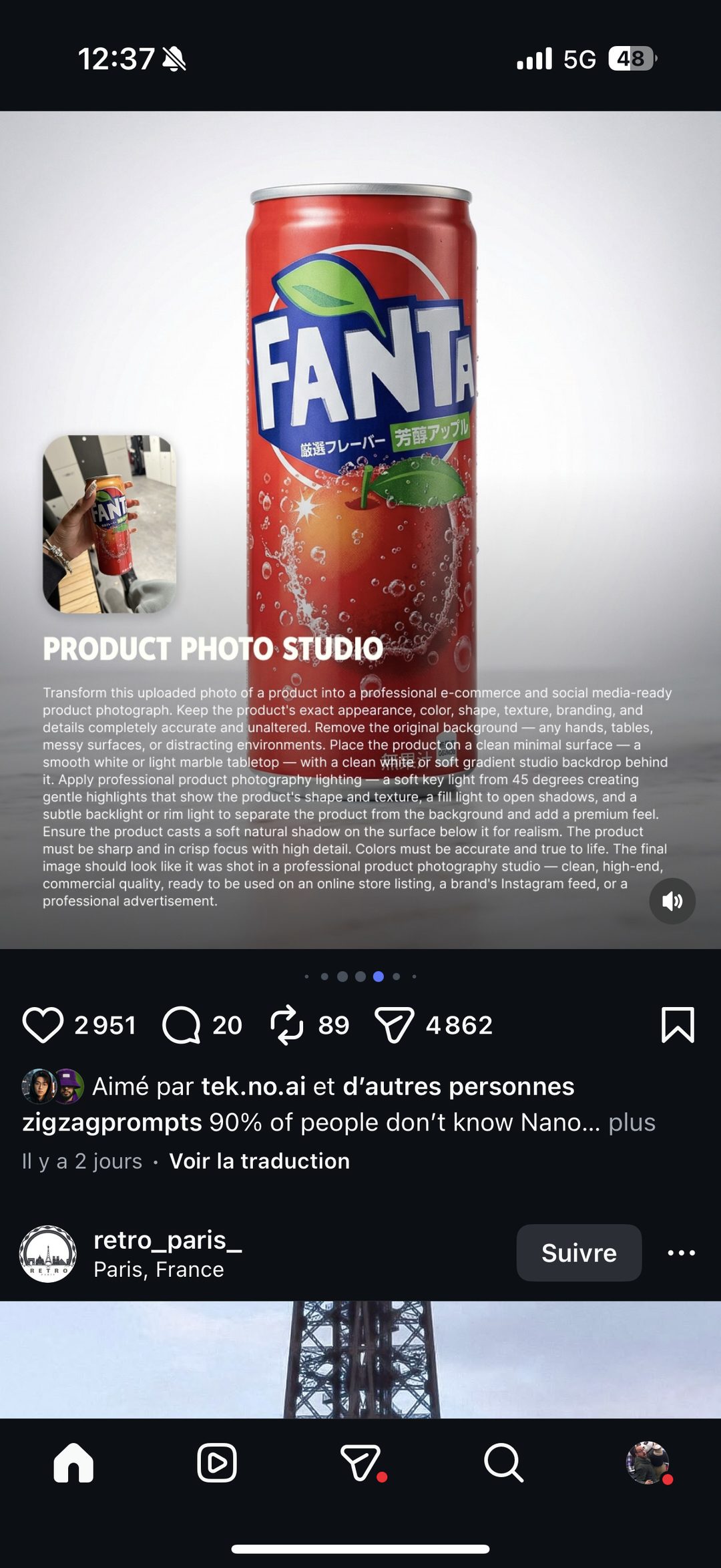 Prompt IA "Product Photo Studio" — transformation photo produit Fanta