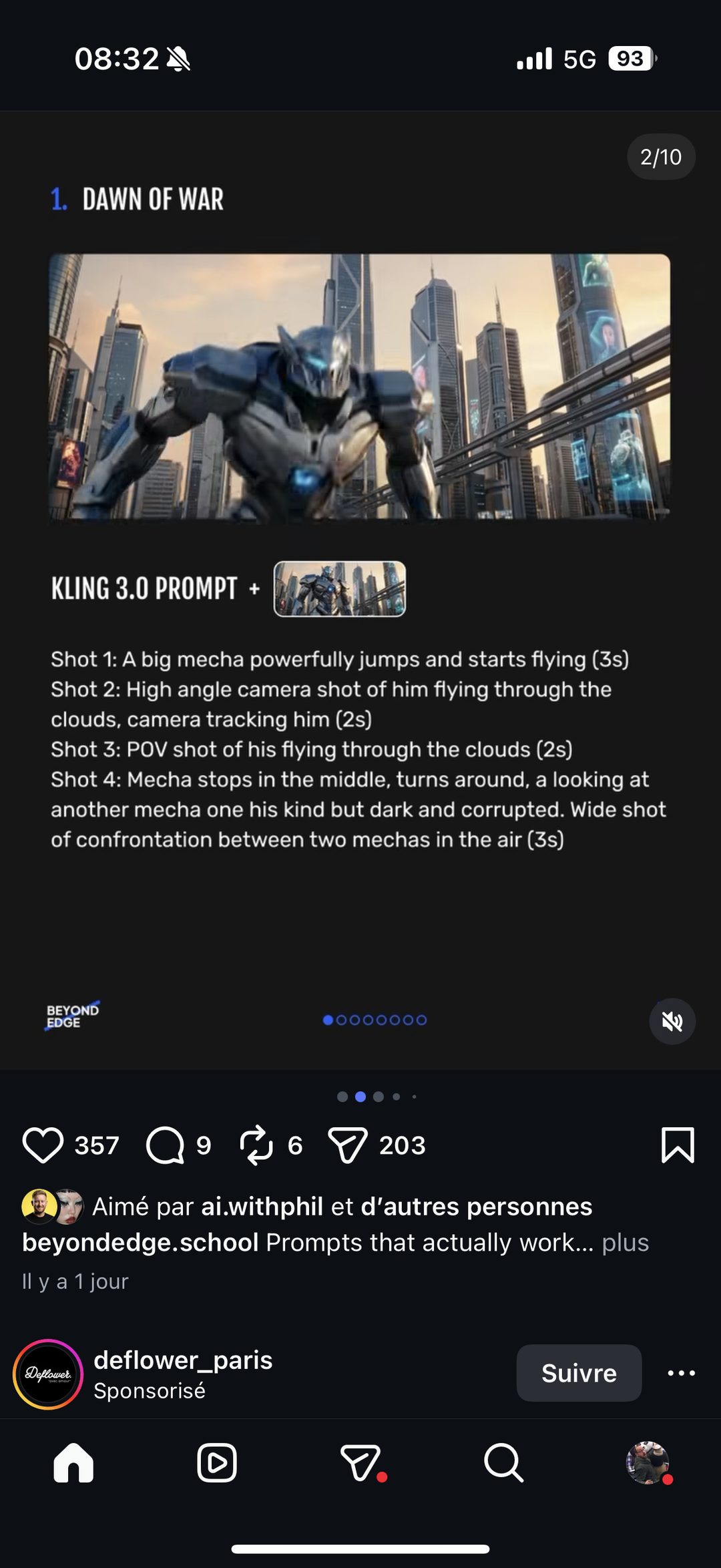 Prompt Kling 3.0 pour une scène de mecha volant
