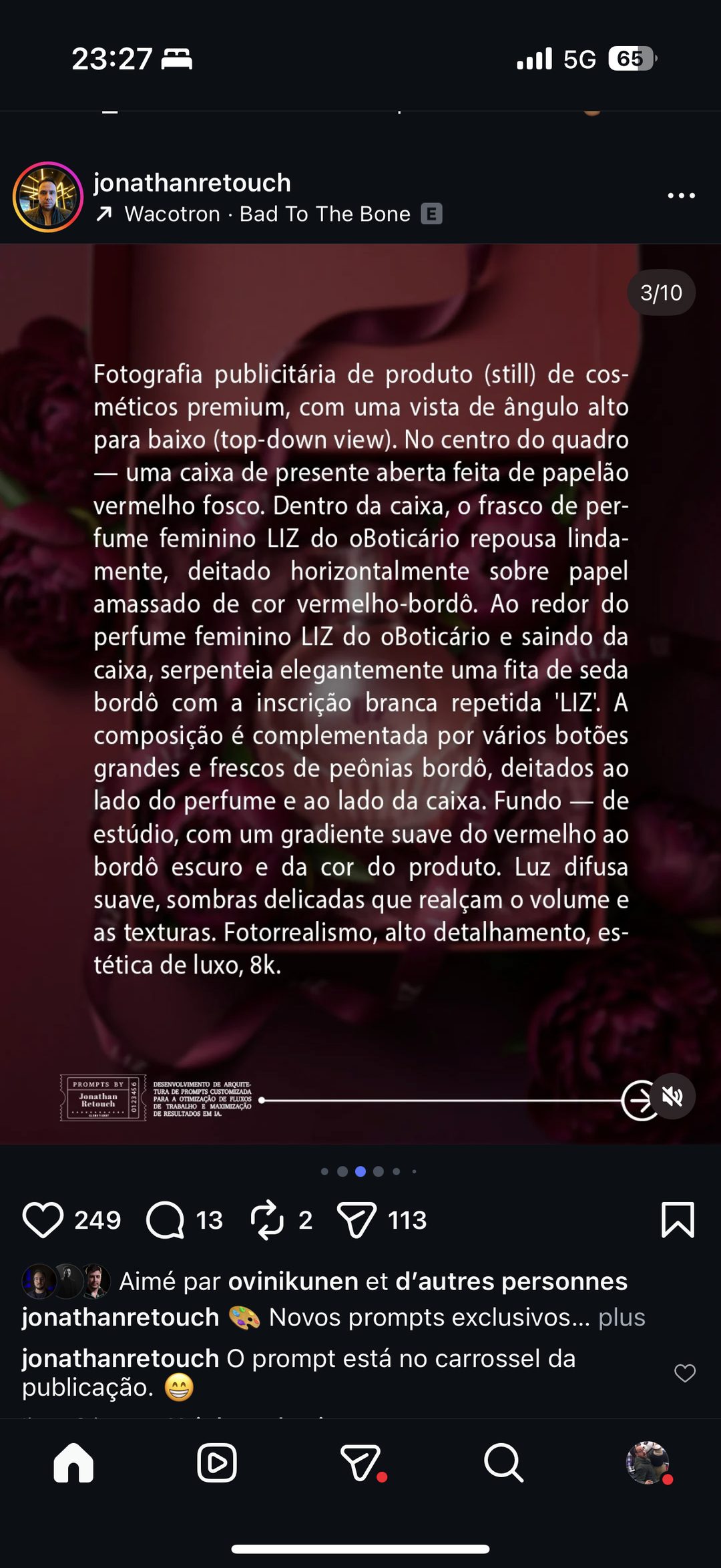 Prompt IA : photo produit du coffret parfum LIZ (o Boticário)