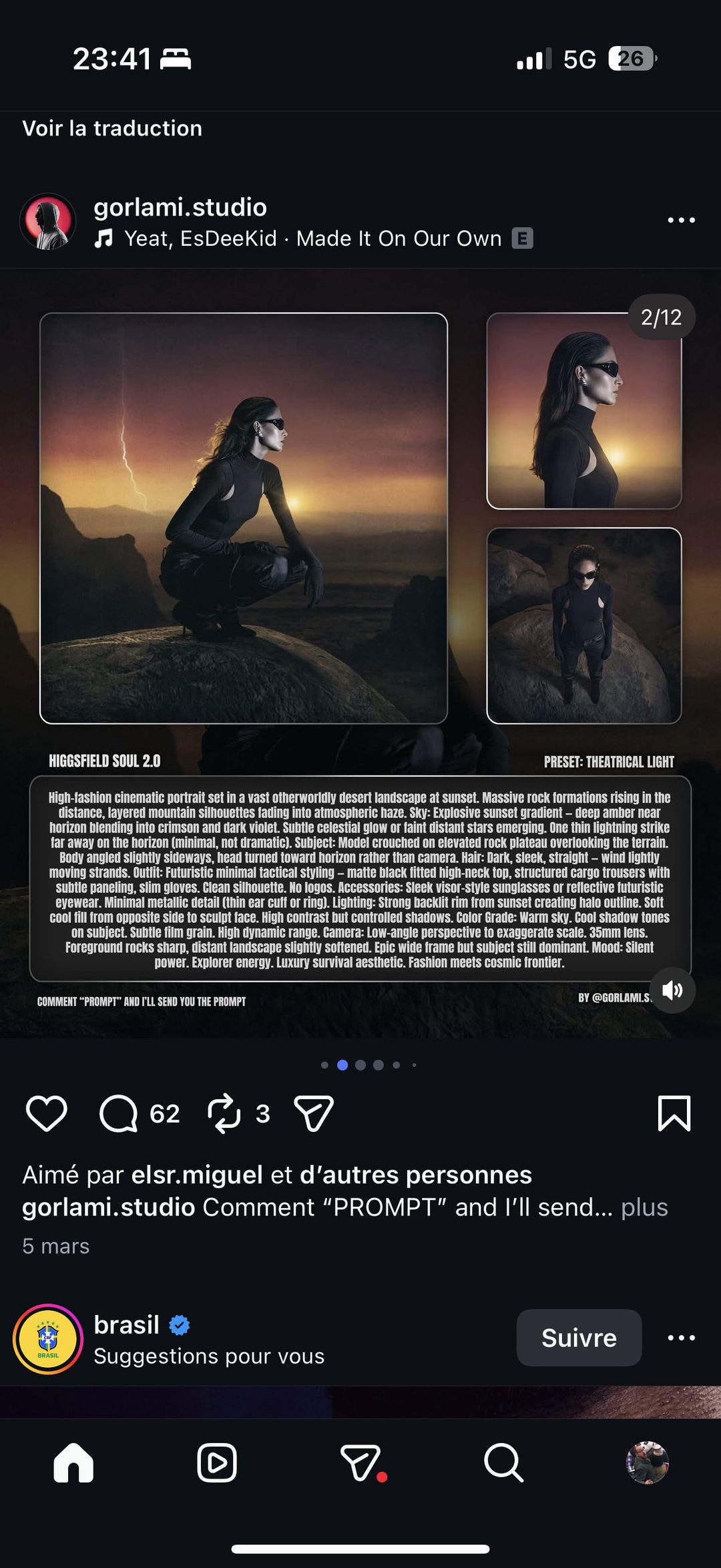Prompt IA : portrait désert au coucher du soleil, style tactique