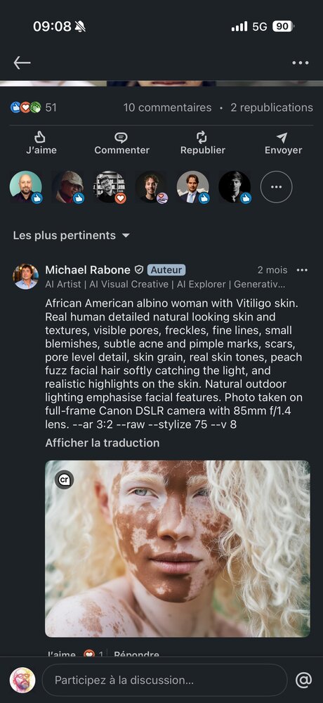 Portrait femme afro-américaine albinos avec vitiligo — texture de peau détaillée, lumière naturelle