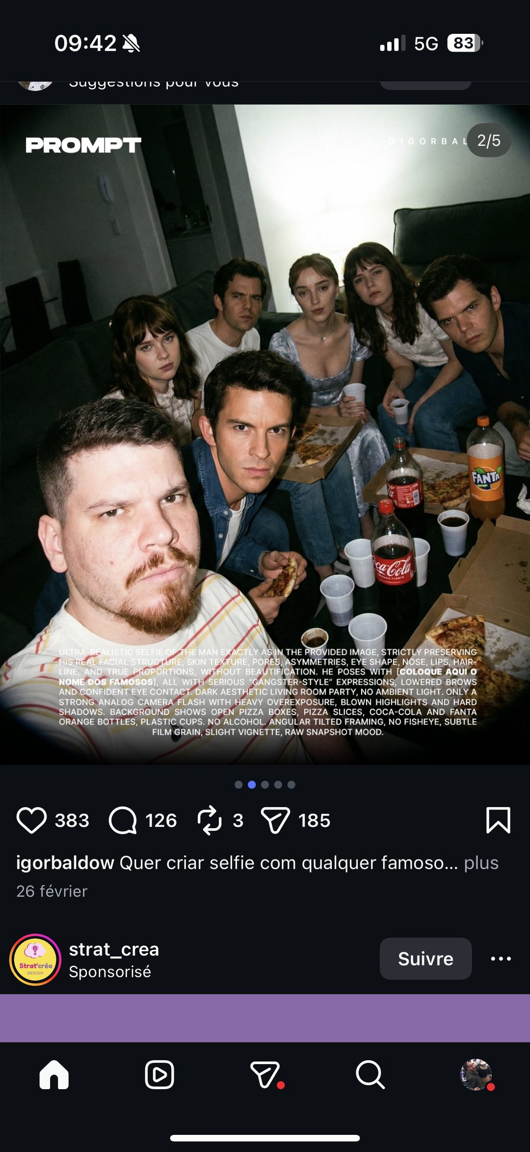 Prompt IA selfie de soirée avec casting généré