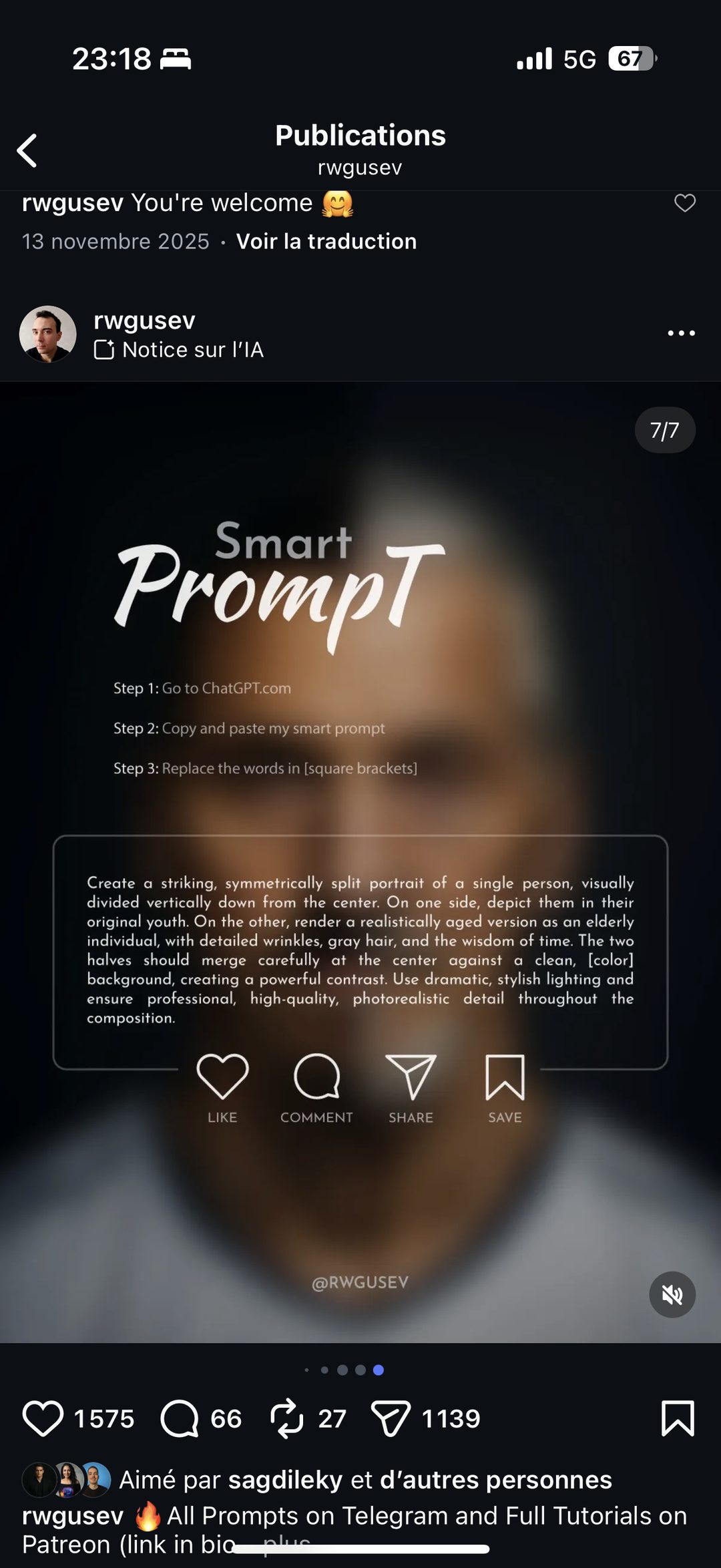 Prompt IA : portrait mi-jeune mi-âgé en split symétrique