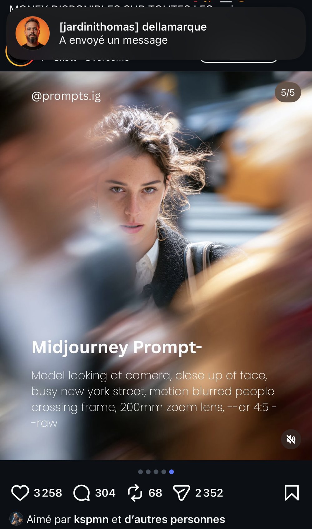 Prompt Midjourney portrait rue New York flou mouvement
