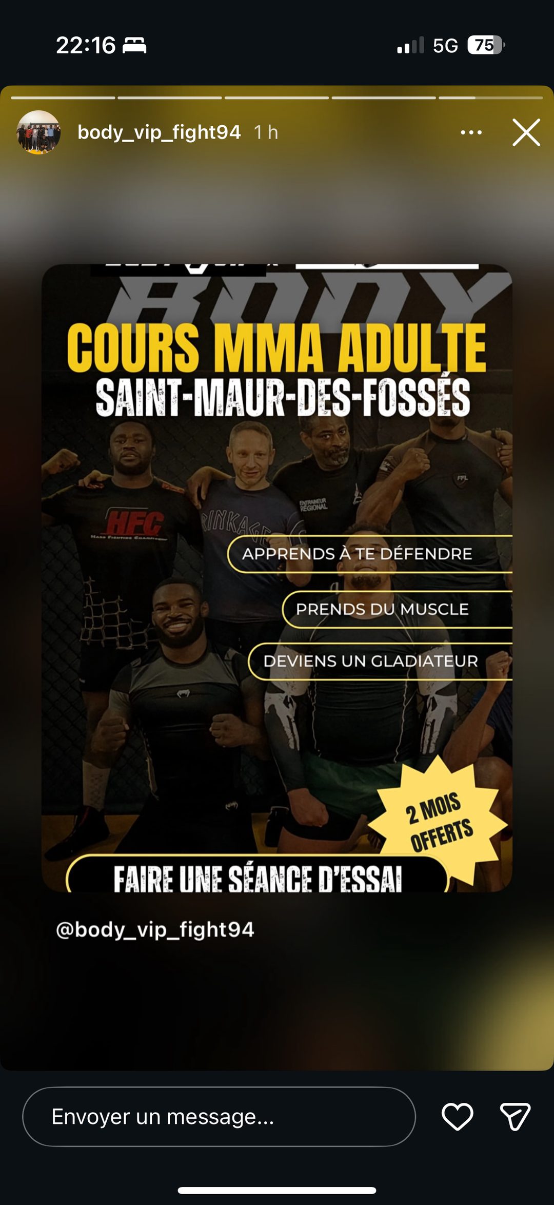 Flyer pub Instagram - cours MMA Body VIP Fight 94