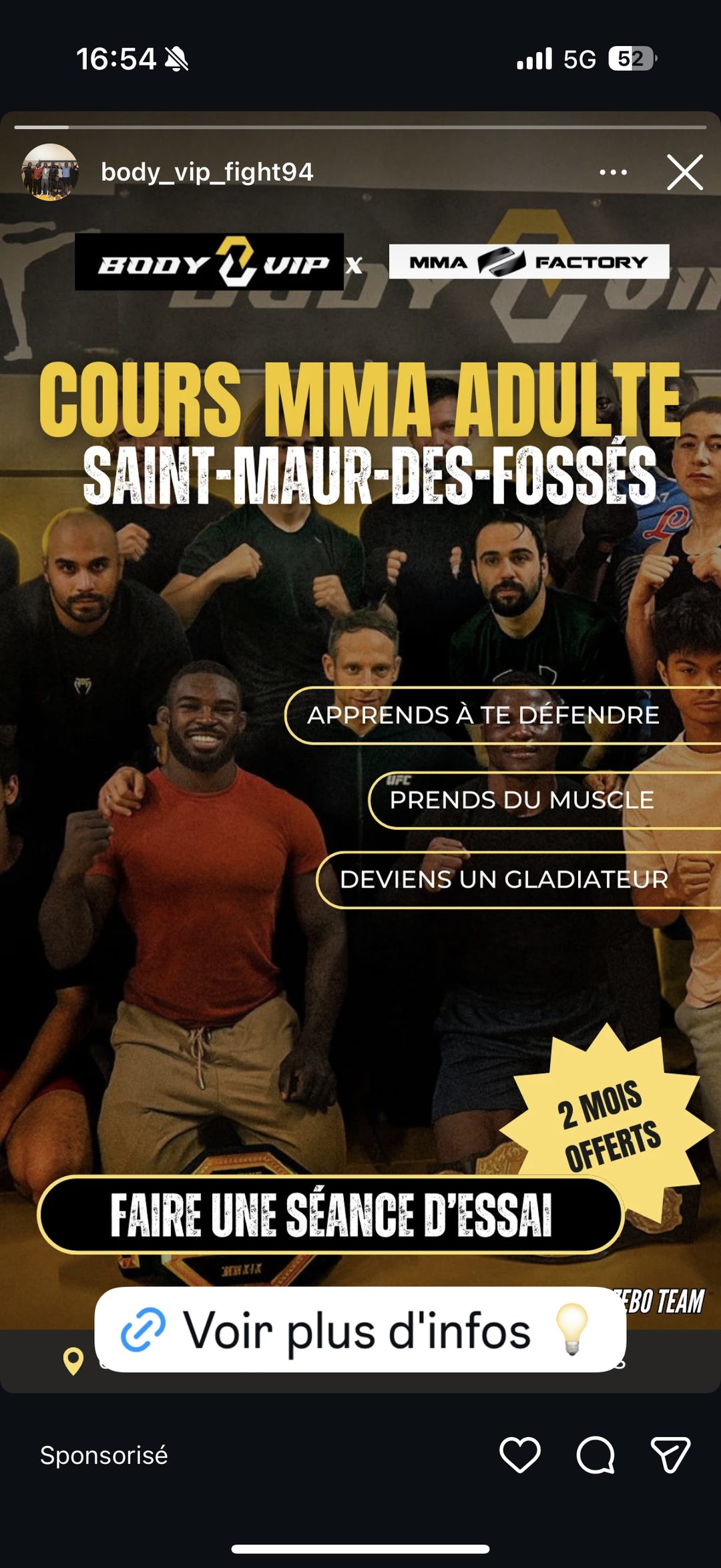 Publicité sponsorisée pour des cours de MMA, Body VIP x MMA Factory