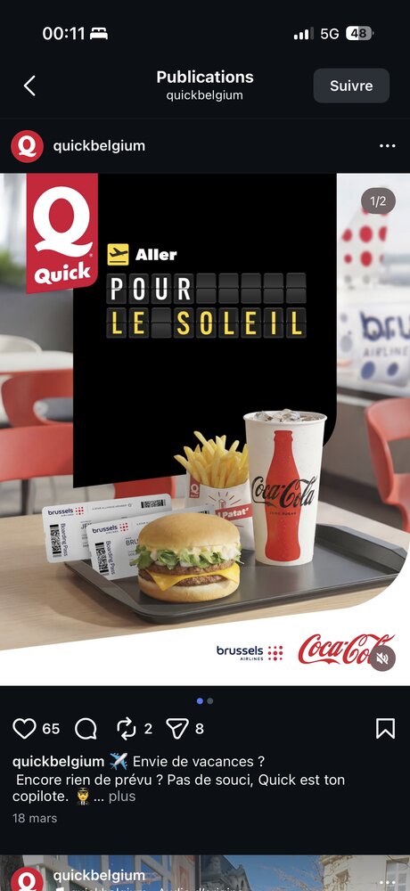 Quick Belgique x Brussels Airlines x Coca-Cola — campagne vacances
