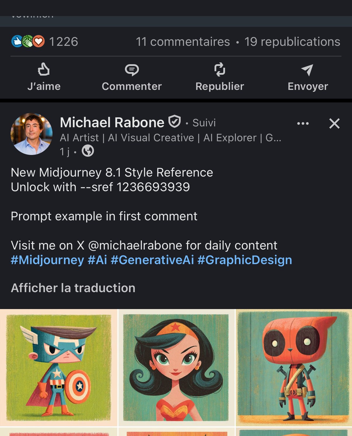 Michael Rabone — « New Midjourney 8.1 Style Reference » : super-héros (Captain America, Wonder Woman, Deadpool...) façon figurines vintage rétro, --sref 1236693939